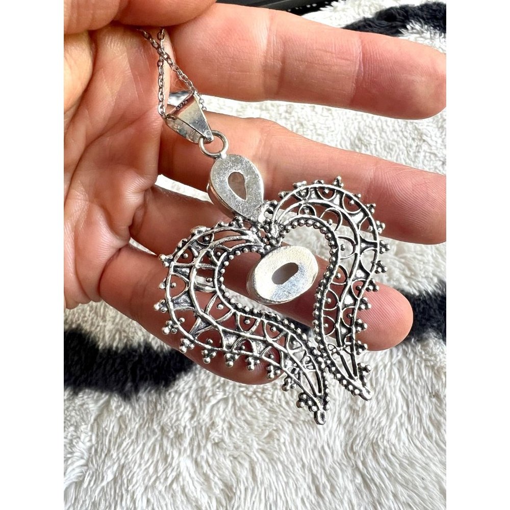 925 Ornamental Rainbow Flash Moonstone Pendant Necklace - Picture 4 of 6